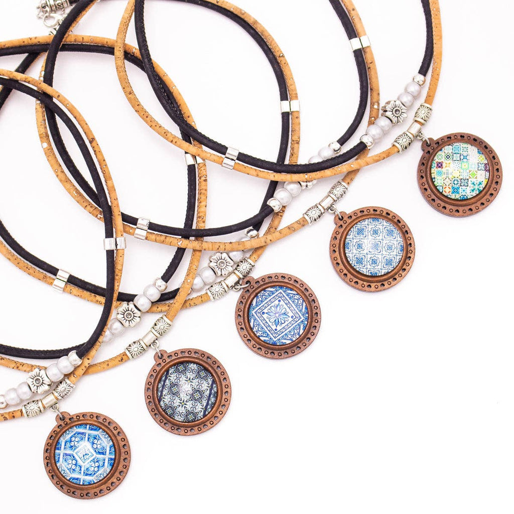 Ceramic tile pattern pendant handmade necklace N-205-MIX-5