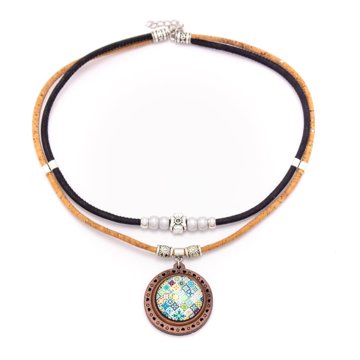 Ceramic tile pattern pendant handmade necklace N-205-MIX-5